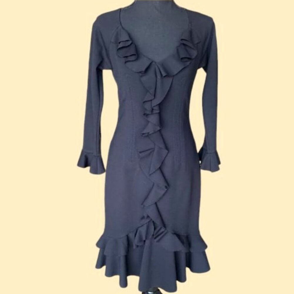 Charles Chang-Lima Ruffled Wool Black Dress